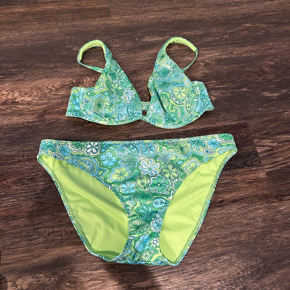 Hollister Green Floral Print Bikini Set